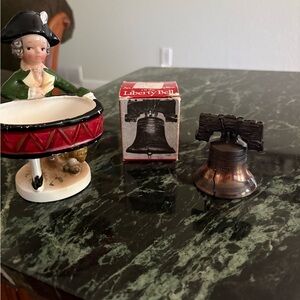 Liberty Bell Replica with Colonial Figurine